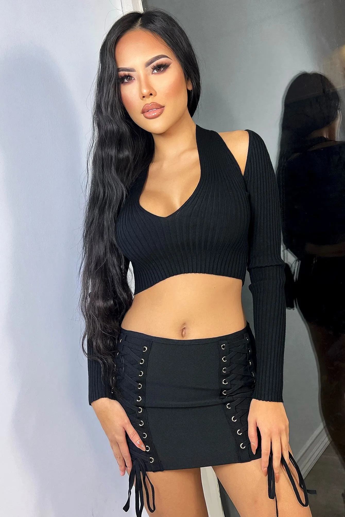 Cutting Corners Cutout Sweater Cropped Top