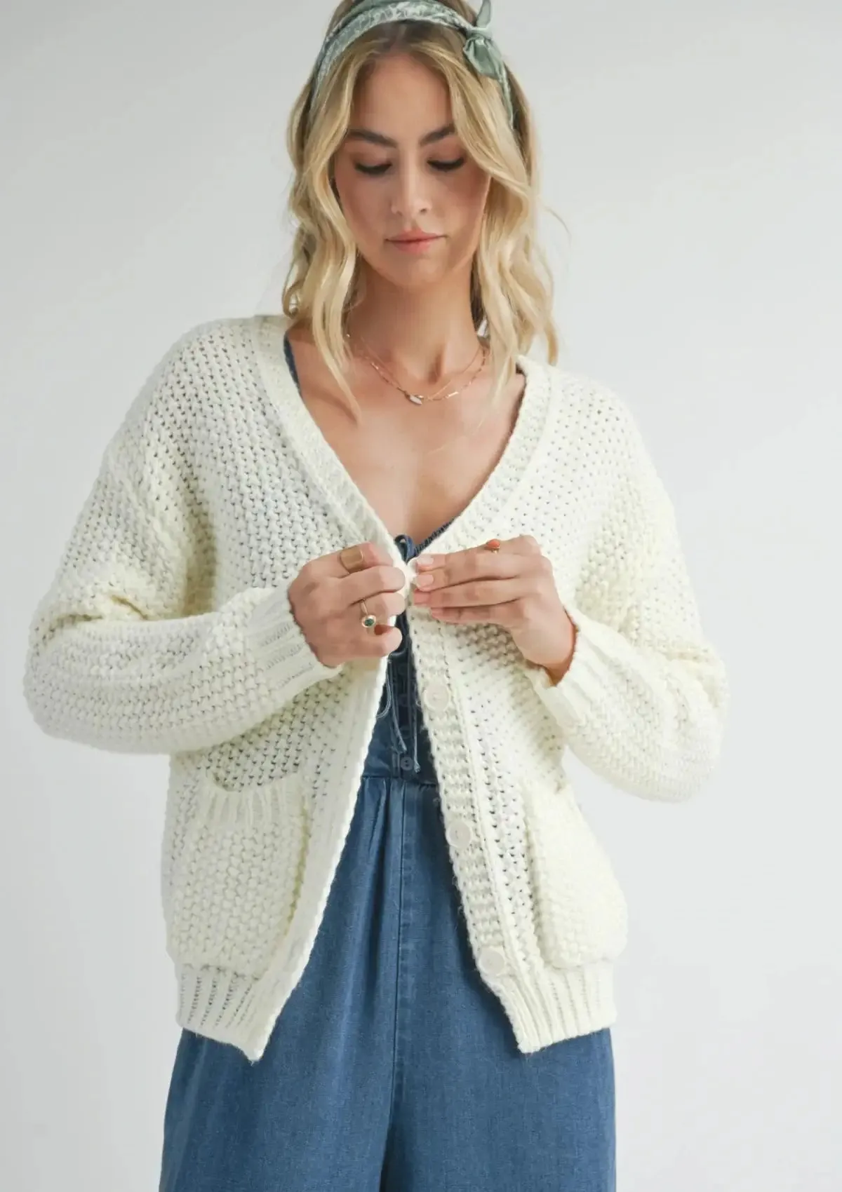 Eleanor Button Down Cardigan - Ivory