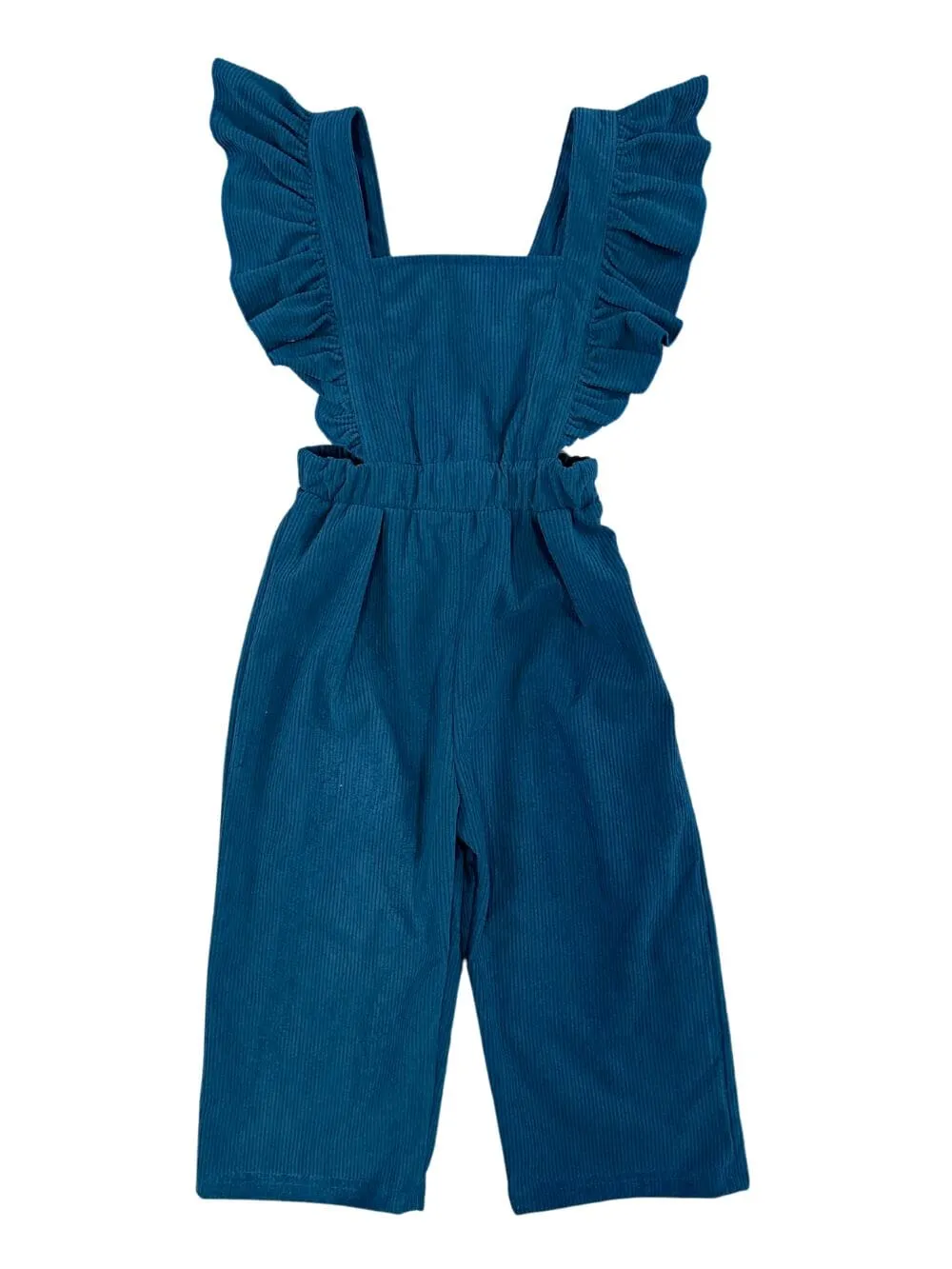 Emerald Corduroy Ruffle Girls Jumpsuit