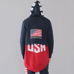 Entree LS Dual Layer Cape Style Navy And Red USA Hoodie