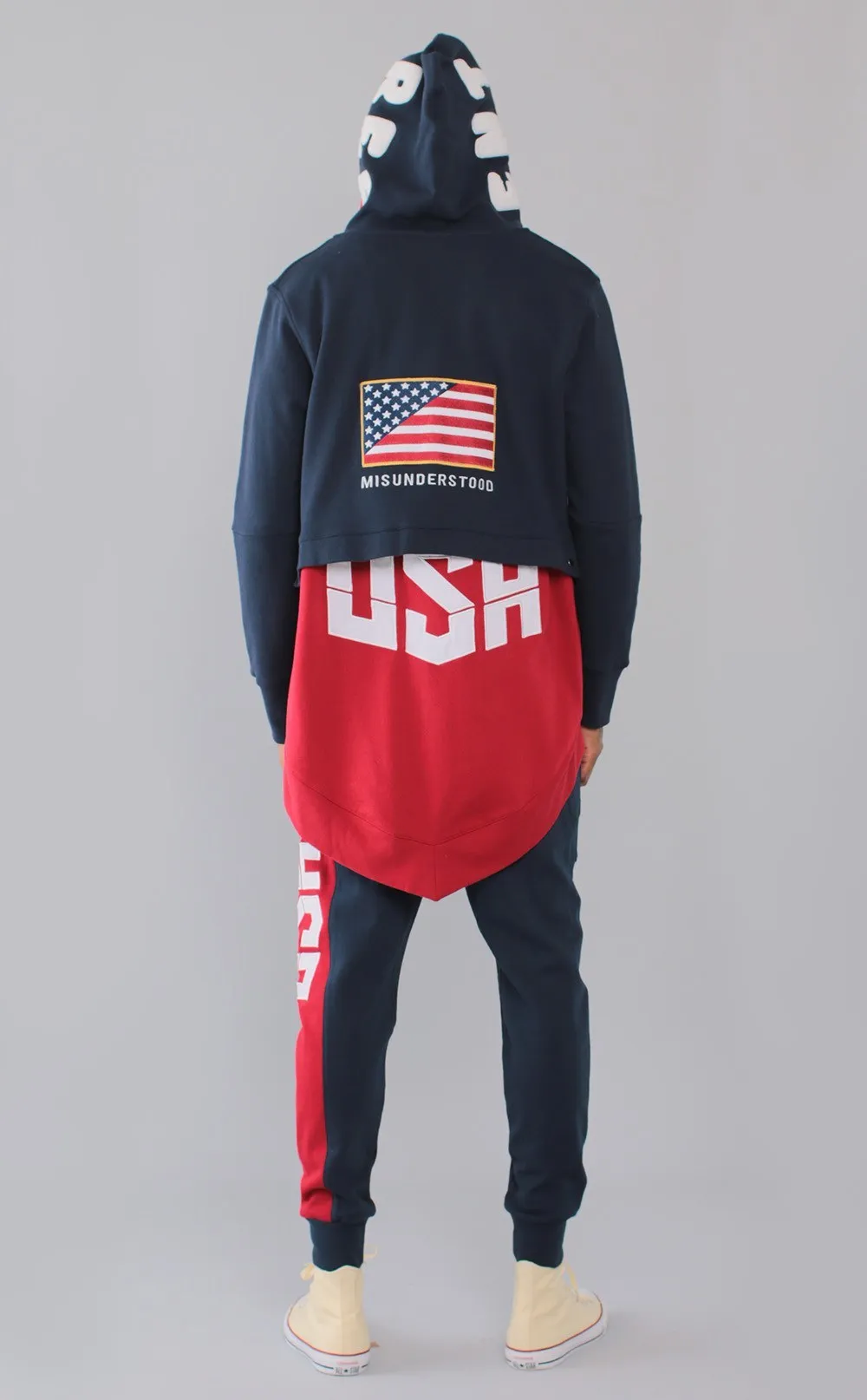 Entree LS Dual Layer Cape Style Navy And Red USA Hoodie