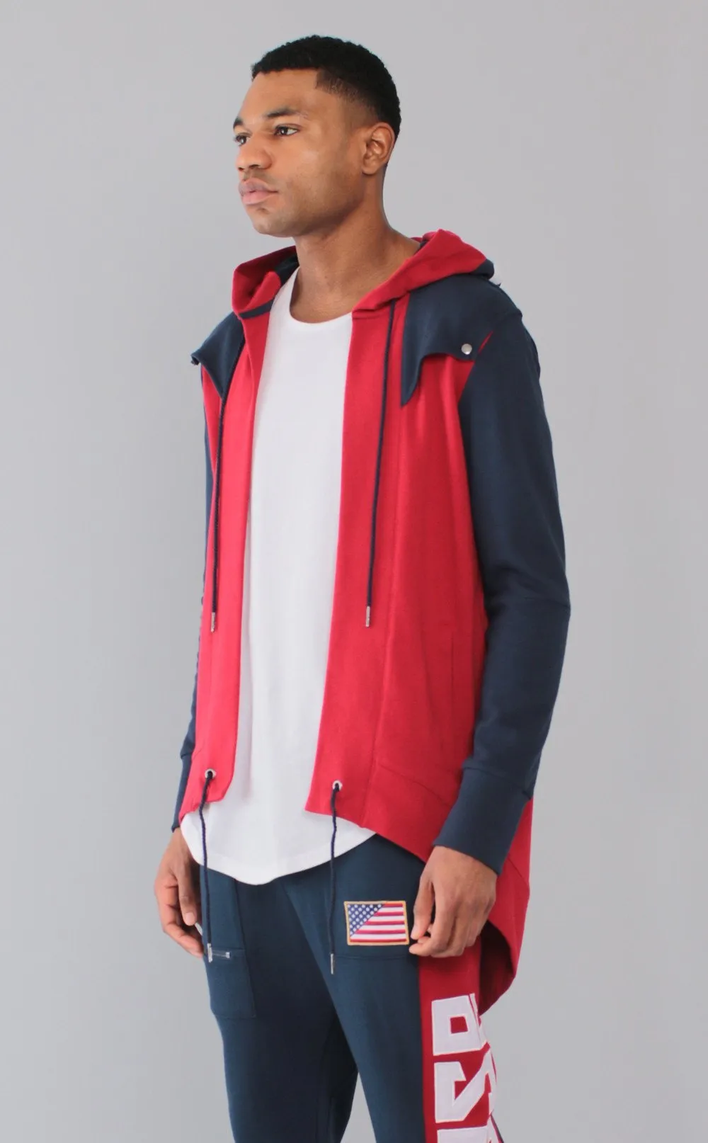 Entree LS Dual Layer Cape Style Navy And Red USA Hoodie