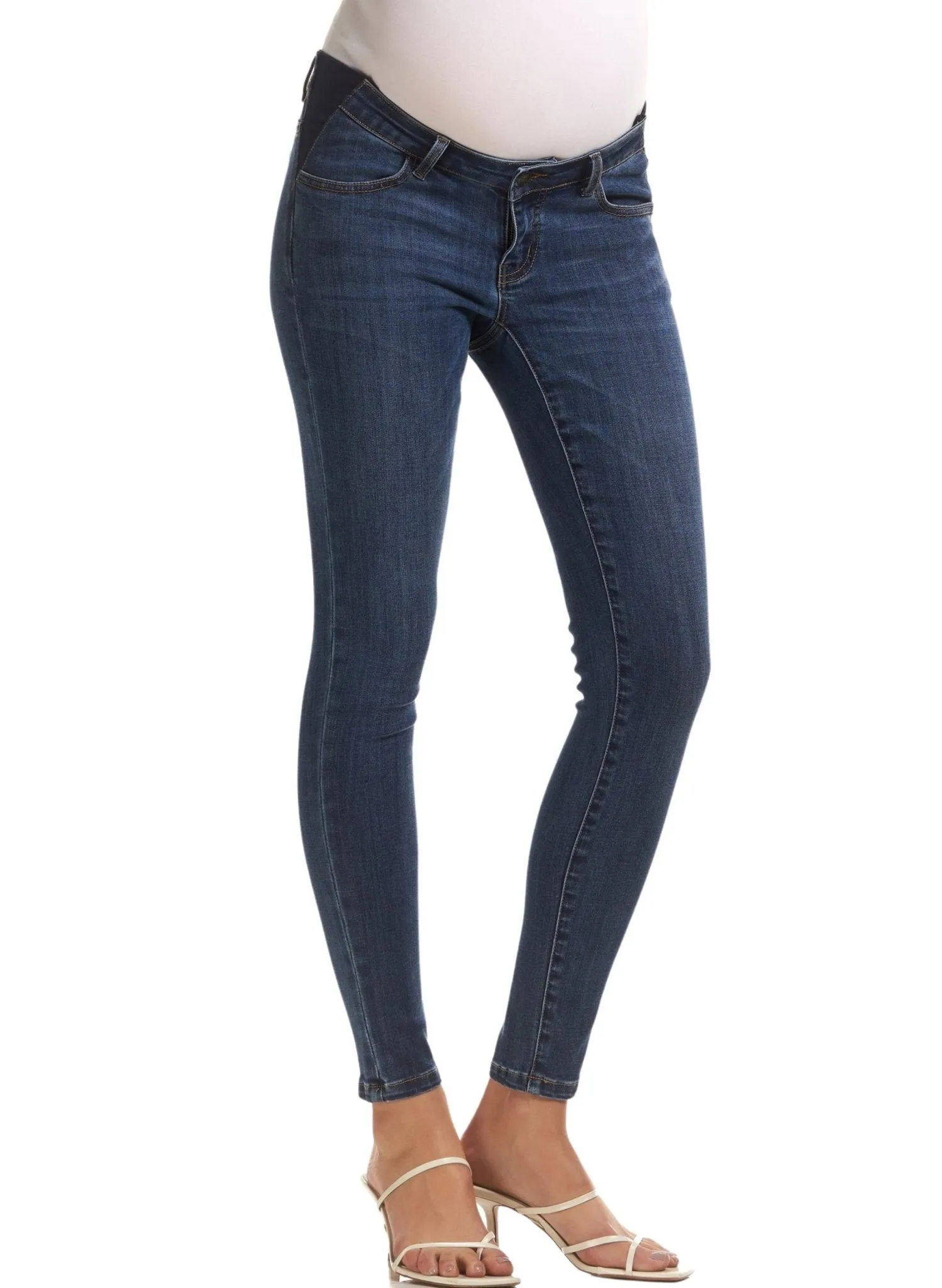 Esme Skinny Crop Maternity ِJeans - Mid Blue