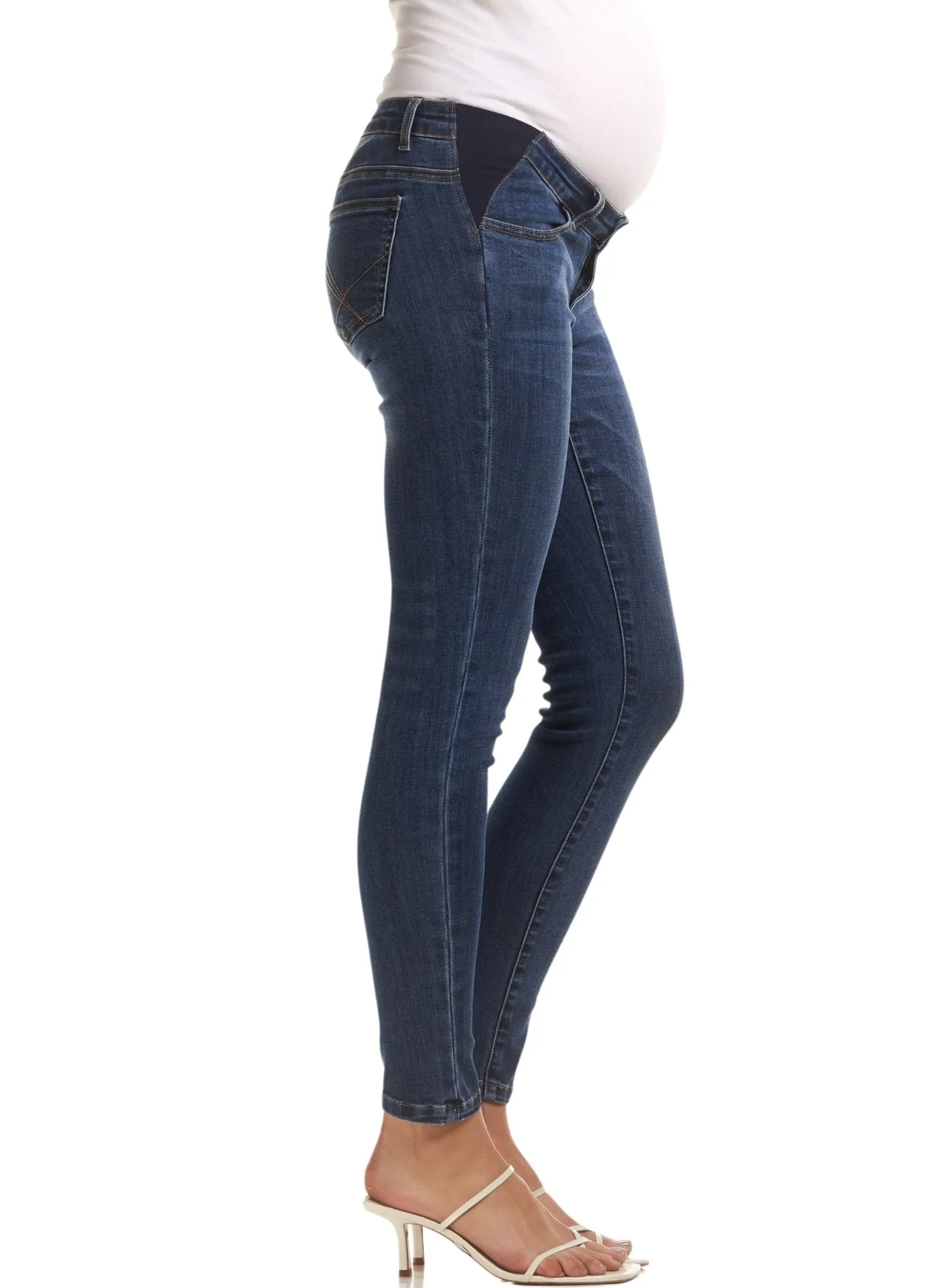 Esme Skinny Crop Maternity ِJeans - Mid Blue