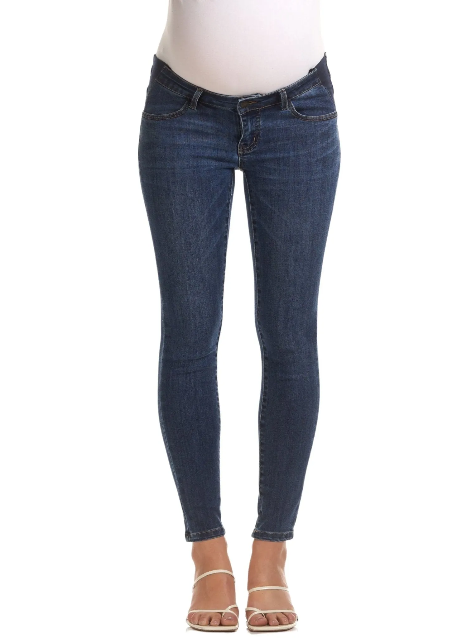 Esme Skinny Crop Maternity ِJeans - Mid Blue