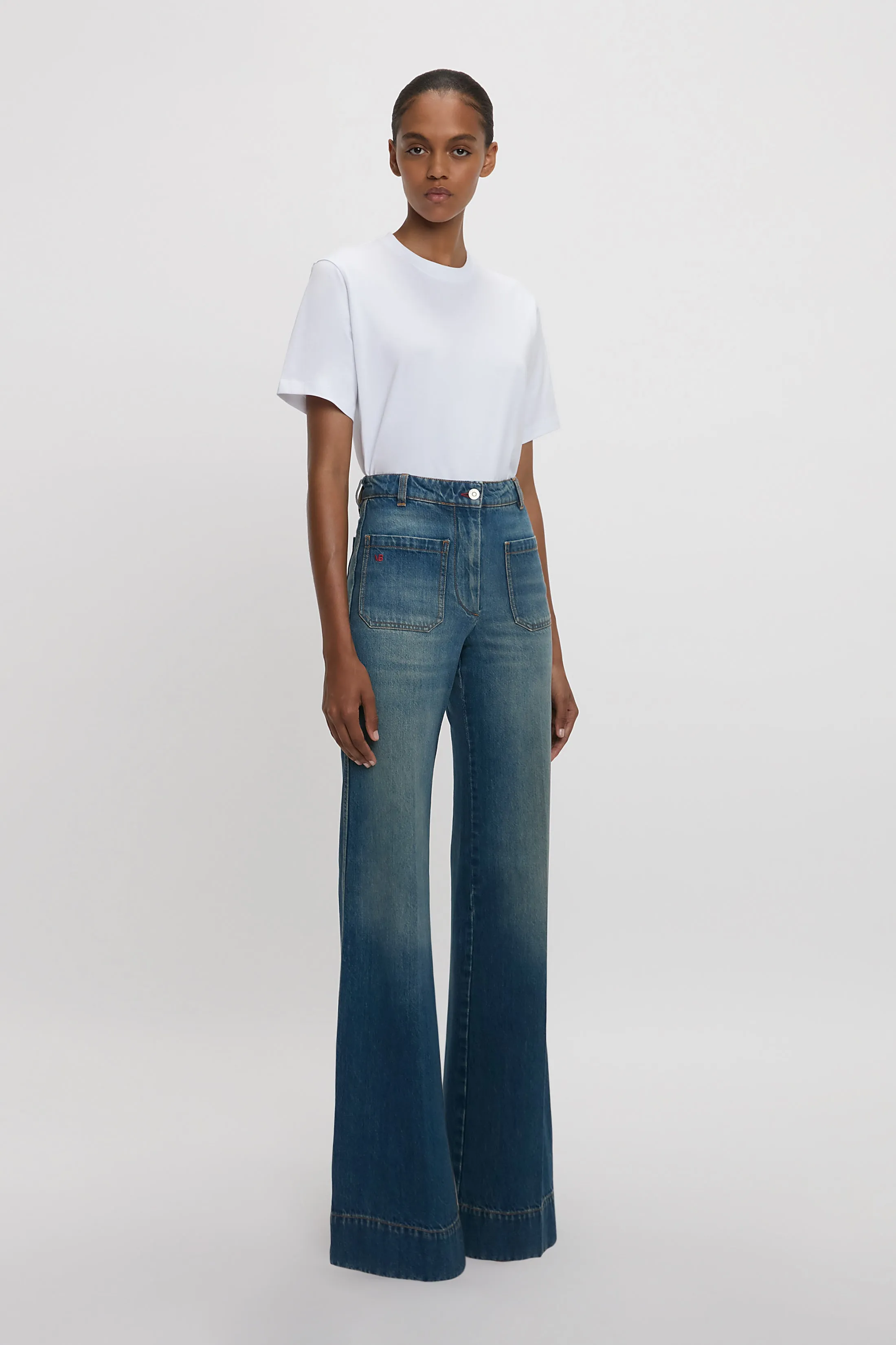 Alina High-Waisted Stretch Jeans in Mid Blue - Exclusive Design