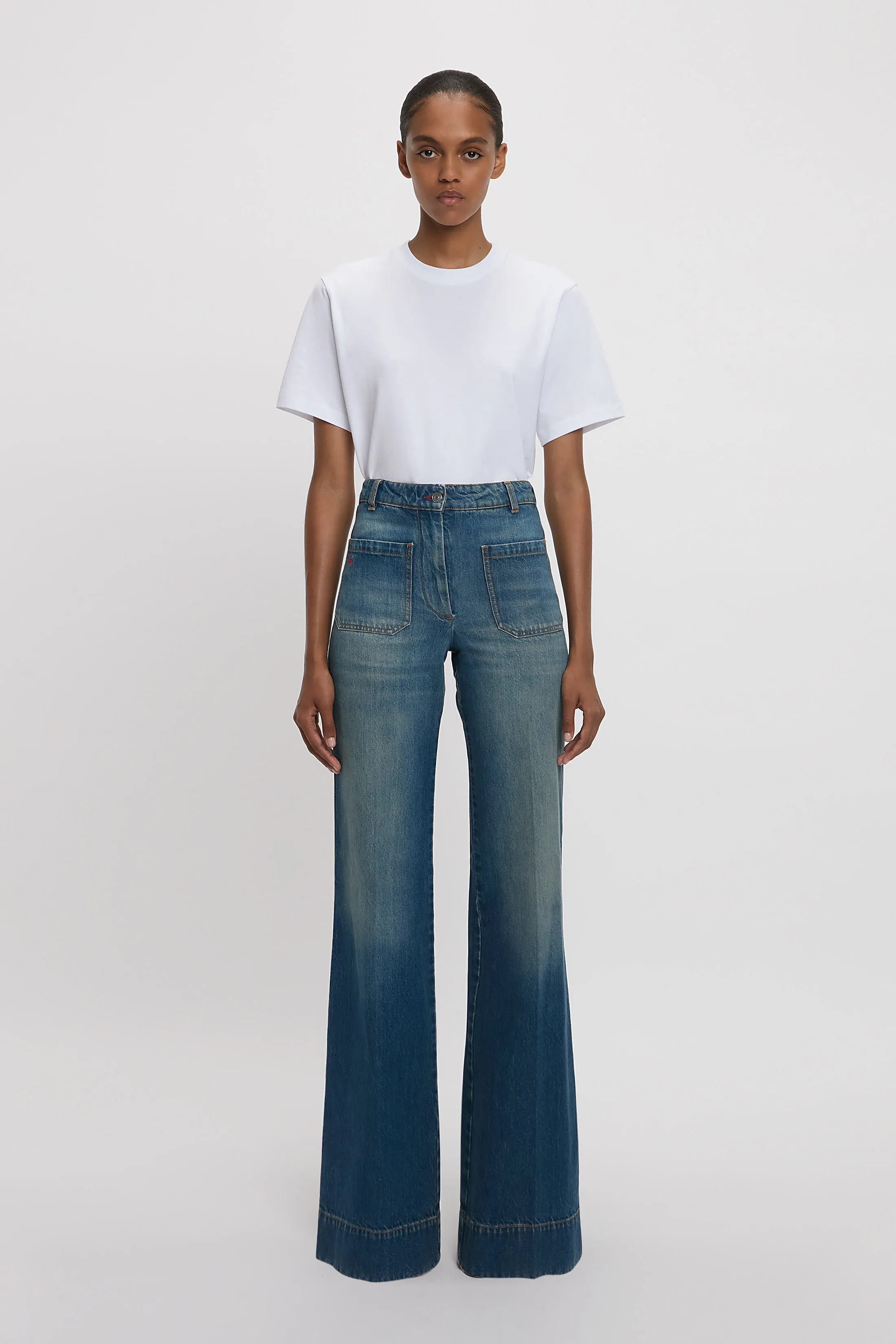 Alina High-Waisted Stretch Jeans in Mid Blue - Exclusive Design