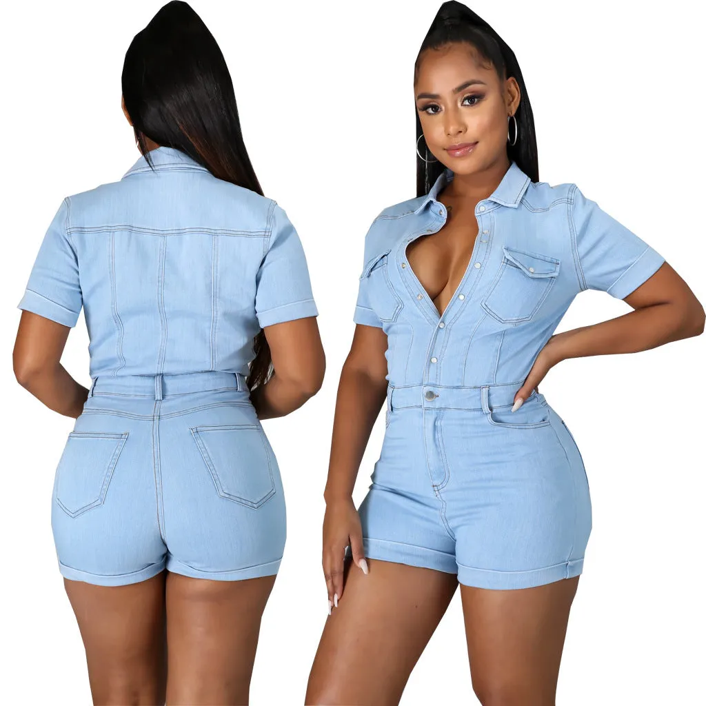 Fashion denim jumpsuit shorts（AY3025