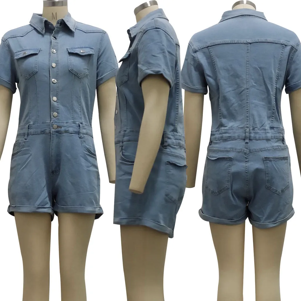 Fashion denim jumpsuit shorts（AY3025