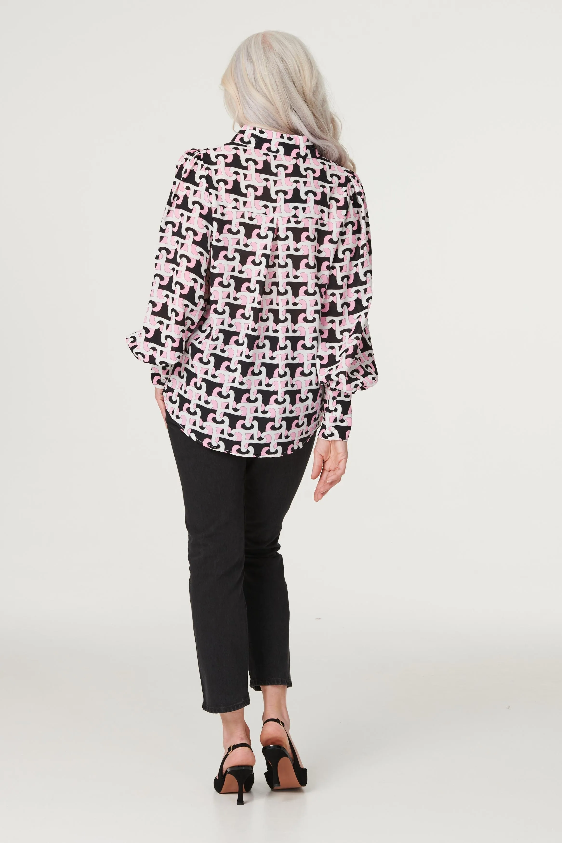 Geo Print Puff Sleeve Shirt