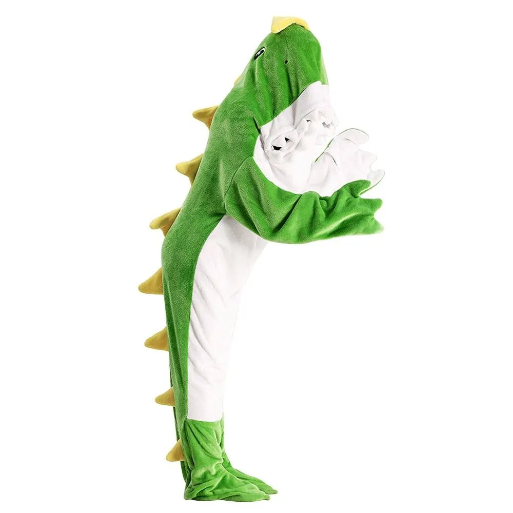 Green Dinosaur Animal Sleeping Bag Loose Onesies Pajamas Adult Super Soft Fleece Hoodie