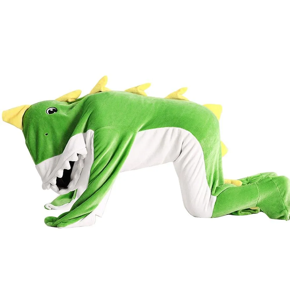 Green Dinosaur Animal Sleeping Bag Loose Onesies Pajamas Adult Super Soft Fleece Hoodie