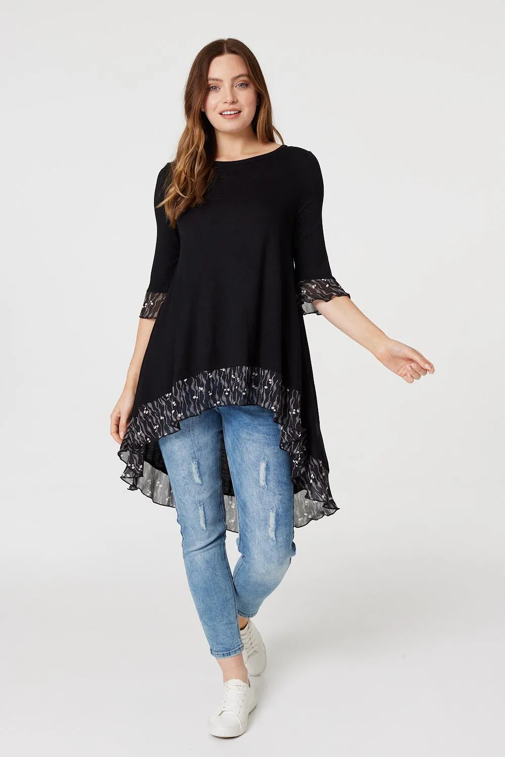 High Low Frilled Hem Tunic Top