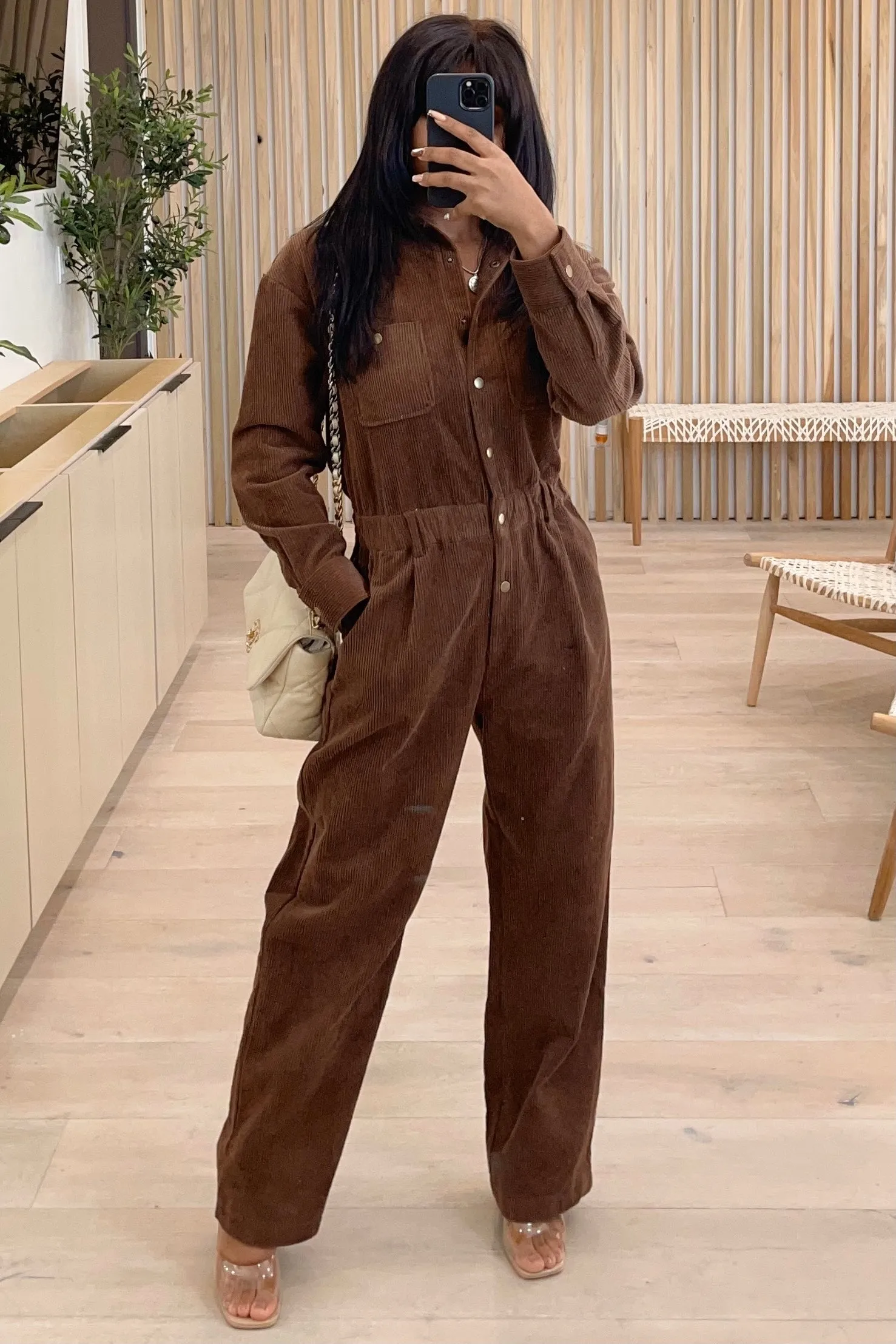 Jason Woven Corduroy Jumpsuit (Chocolate Brown)