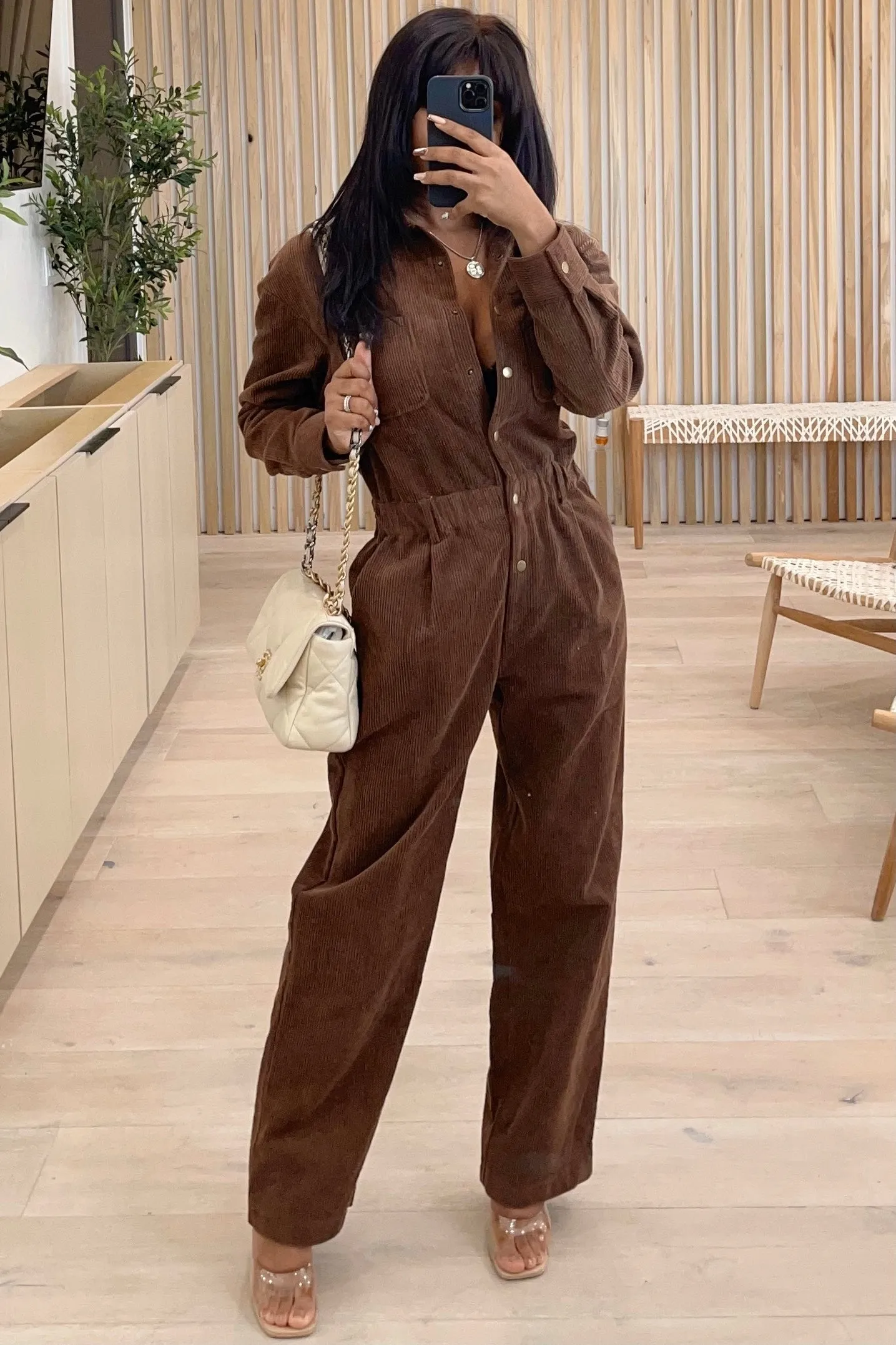 Jason Woven Corduroy Jumpsuit (Chocolate Brown)