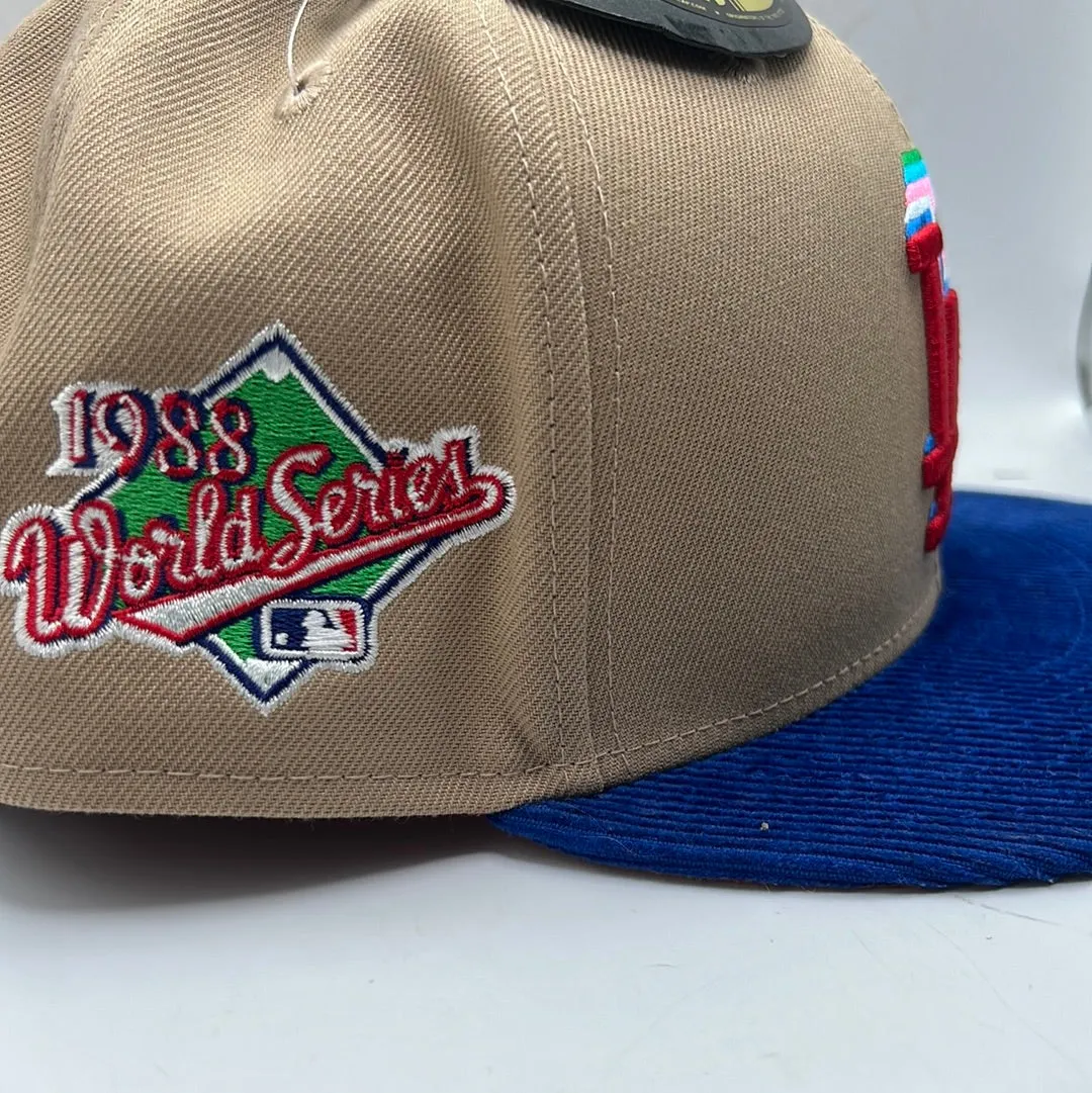 Los Angeles Dodgers MLB Brown Royal Blue Corduroy Bill 1988 WS Patch Orange Suede UV Fitted Hat