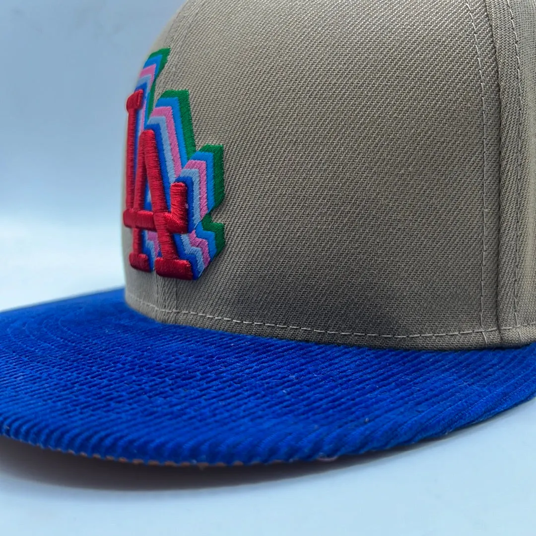 Los Angeles Dodgers MLB Brown Royal Blue Corduroy Bill 1988 WS Patch Orange Suede UV Fitted Hat