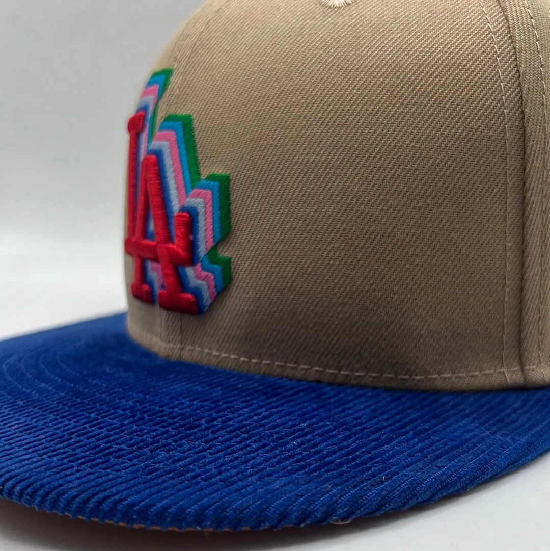 Los Angeles Dodgers MLB Brown Royal Blue Corduroy Bill 1988 WS Patch Orange Suede UV Fitted Hat