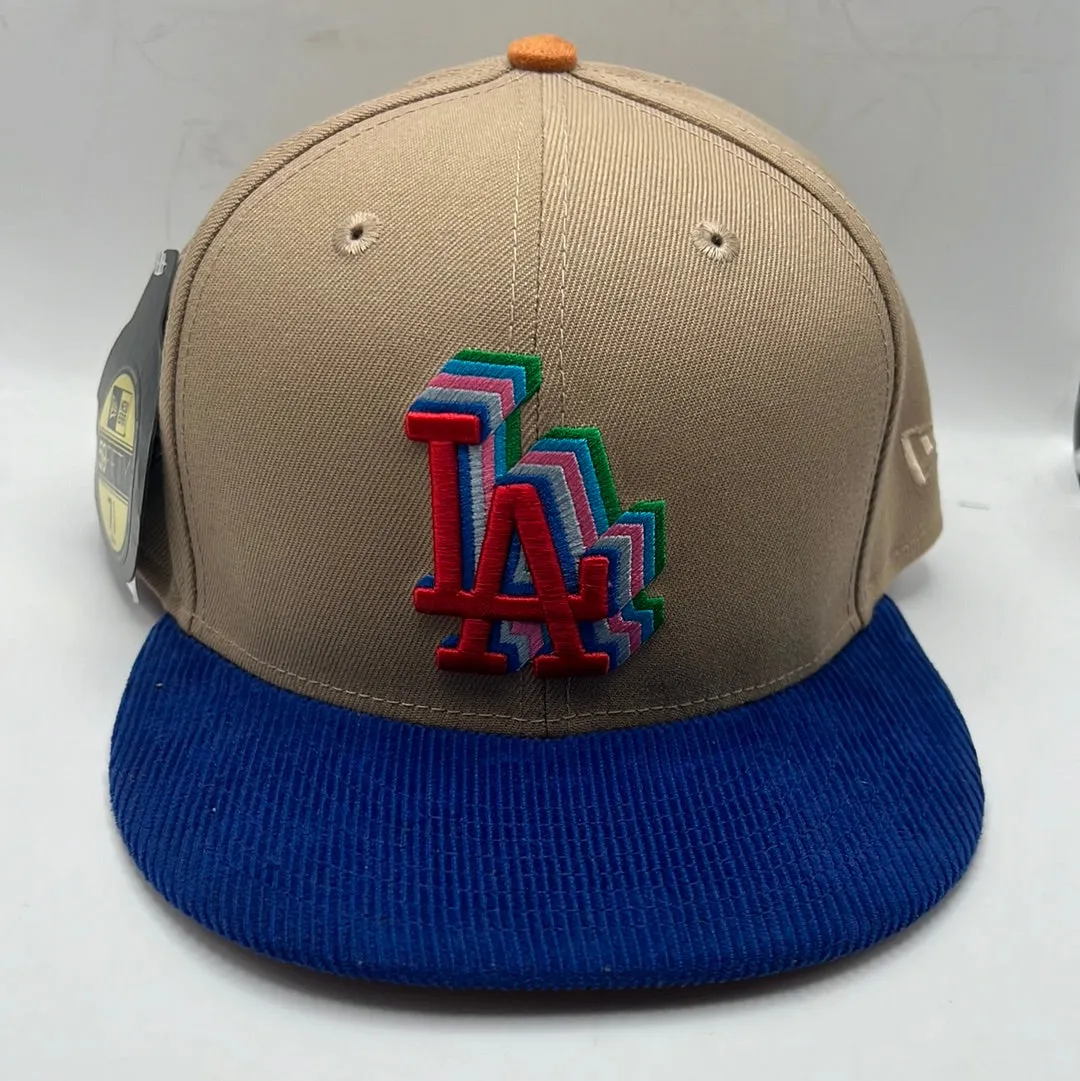 Los Angeles Dodgers MLB Brown Royal Blue Corduroy Bill 1988 WS Patch Orange Suede UV Fitted Hat