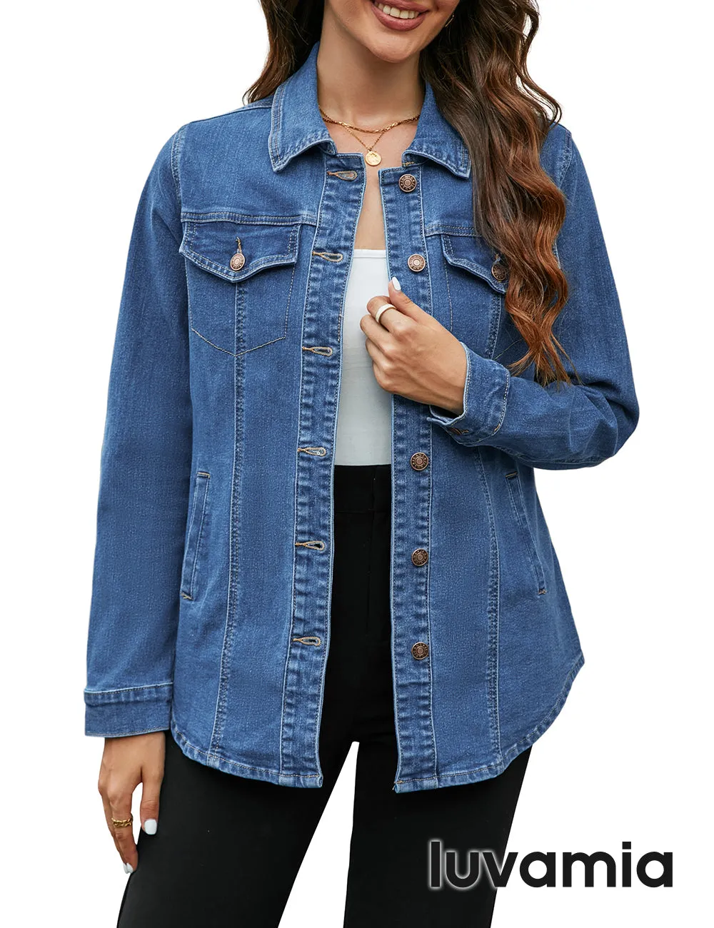 luvamia 2023 Jean Jackets for Women Fashion Denim Jacket Western Oversized Fall Shacket Jacket Button Up with Pockets