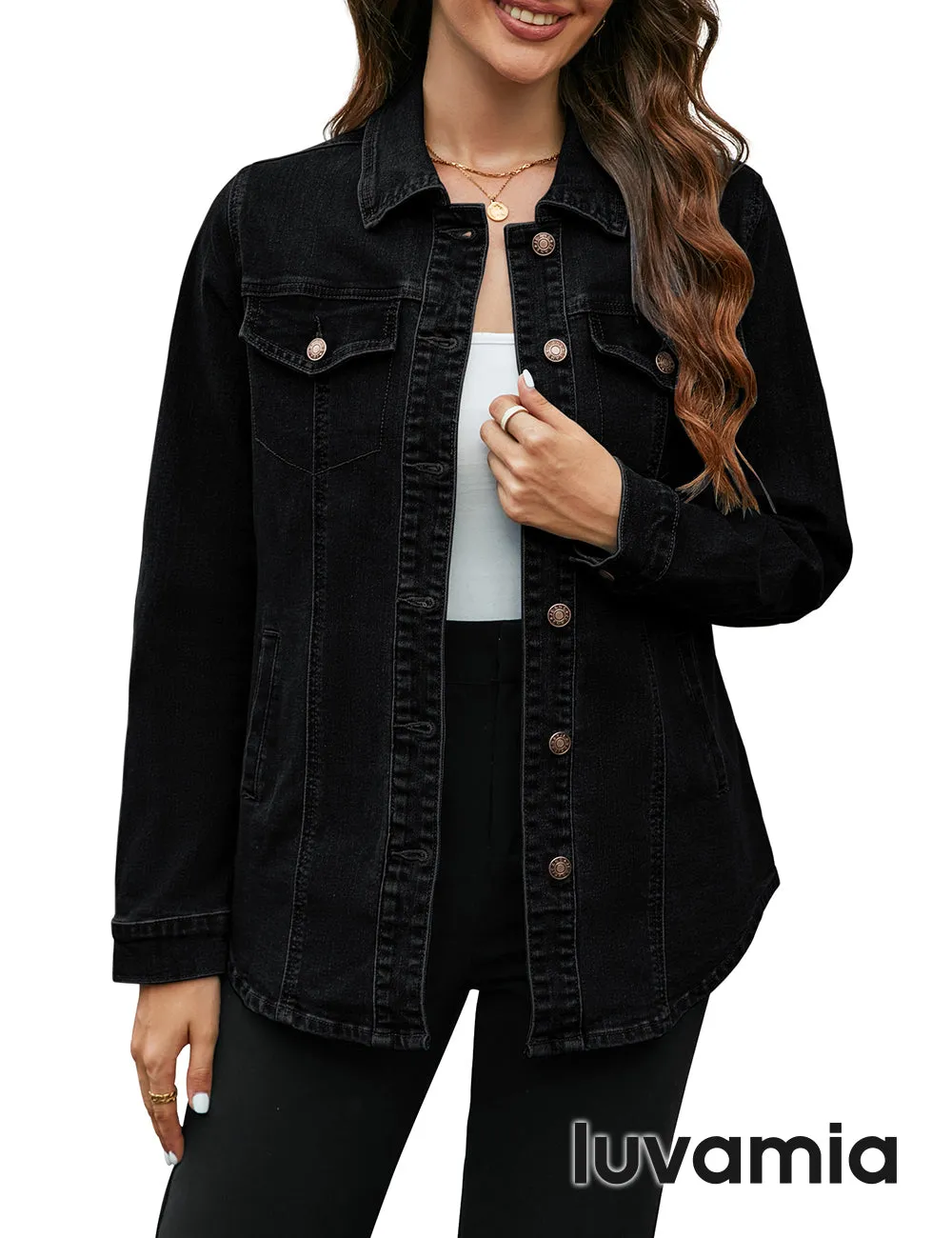 luvamia 2023 Jean Jackets for Women Fashion Denim Jacket Western Oversized Fall Shacket Jacket Button Up with Pockets