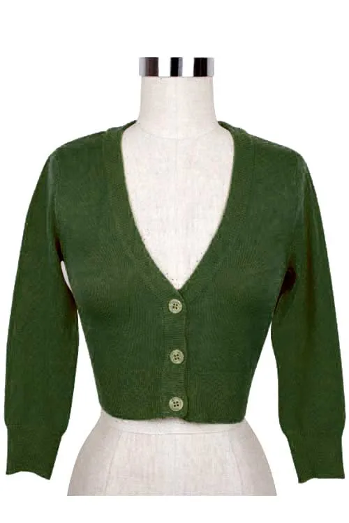 MAK Sweaters Cropped Cardigan with 3/4 Sleeves in Hunter Green