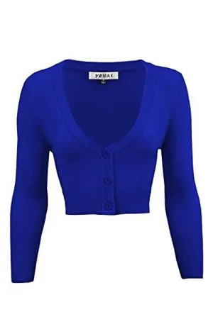 MAK Sweaters Cropped Cardigan with 3/4 Sleeves in Royal Blue