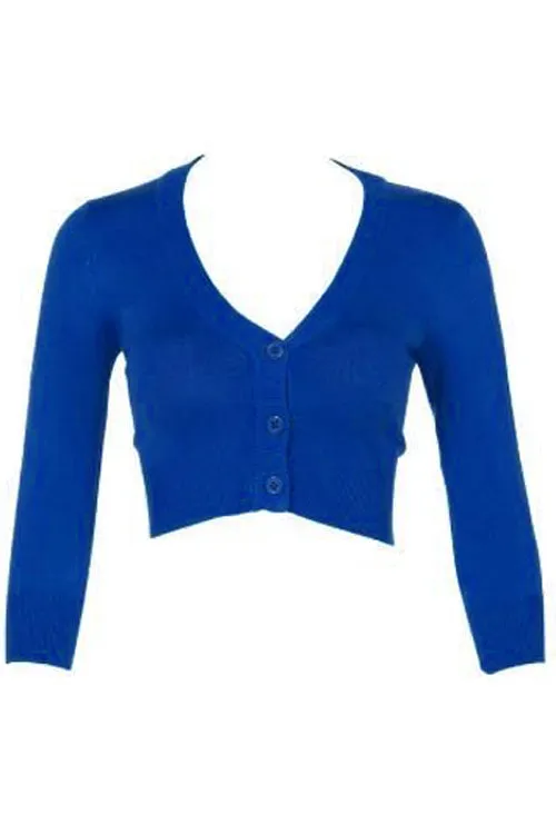 MAK Sweaters Cropped Cardigan with 3/4 Sleeves in Royal Blue