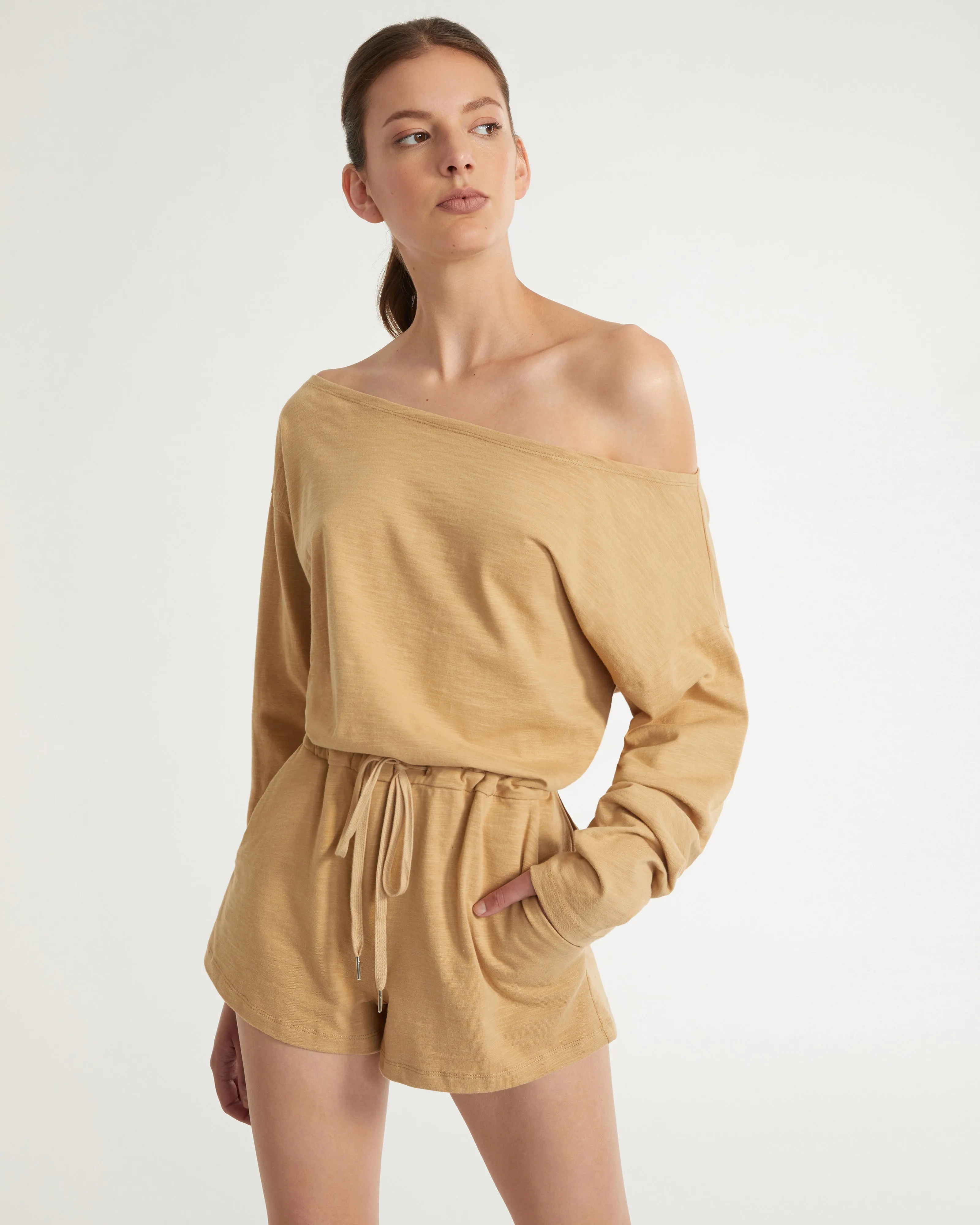 Marlo Drop Shoulder Knit Romper in Sedona