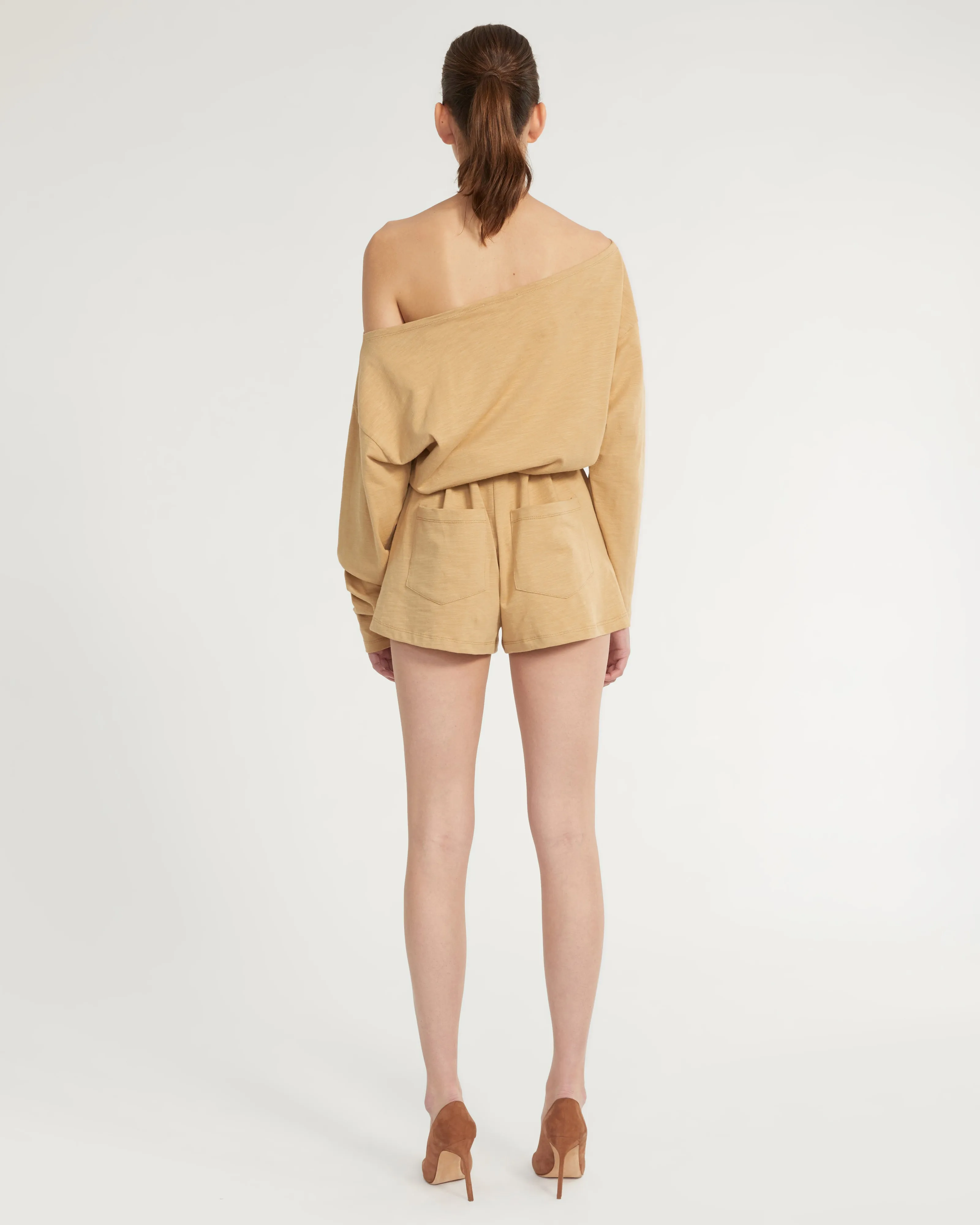 Marlo Drop Shoulder Knit Romper in Sedona