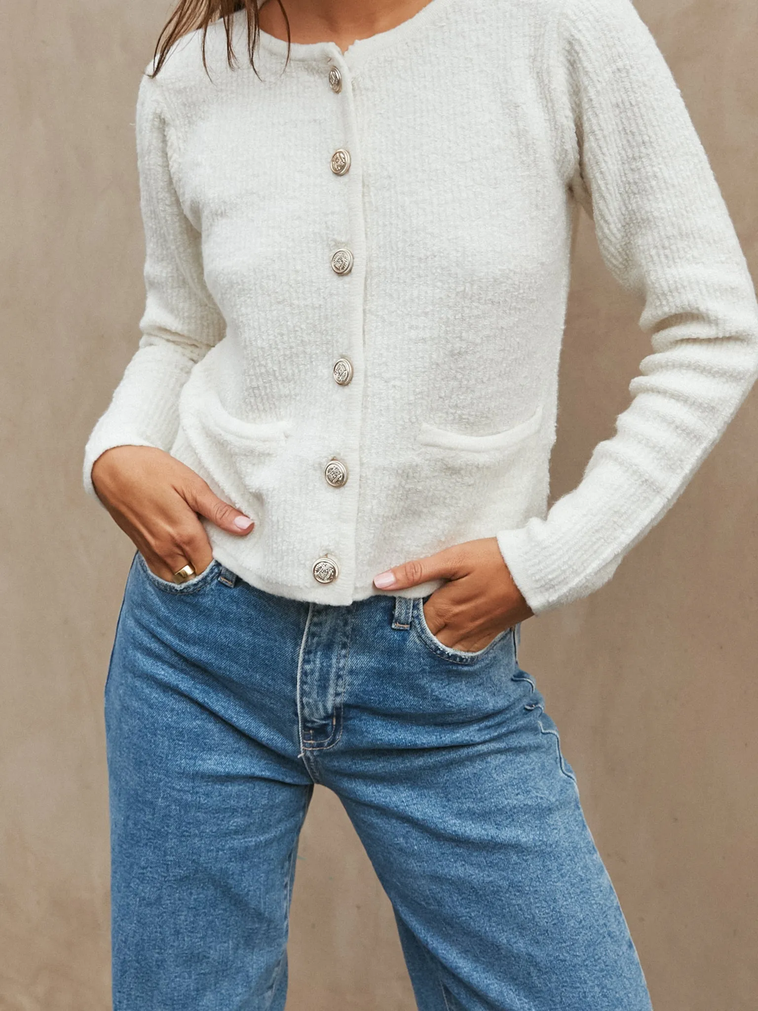 Monroe Button Knit Sweater in Ivory