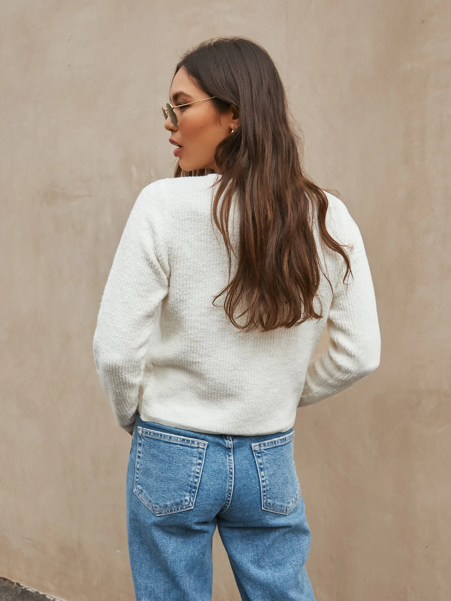 Monroe Button Knit Sweater in Ivory