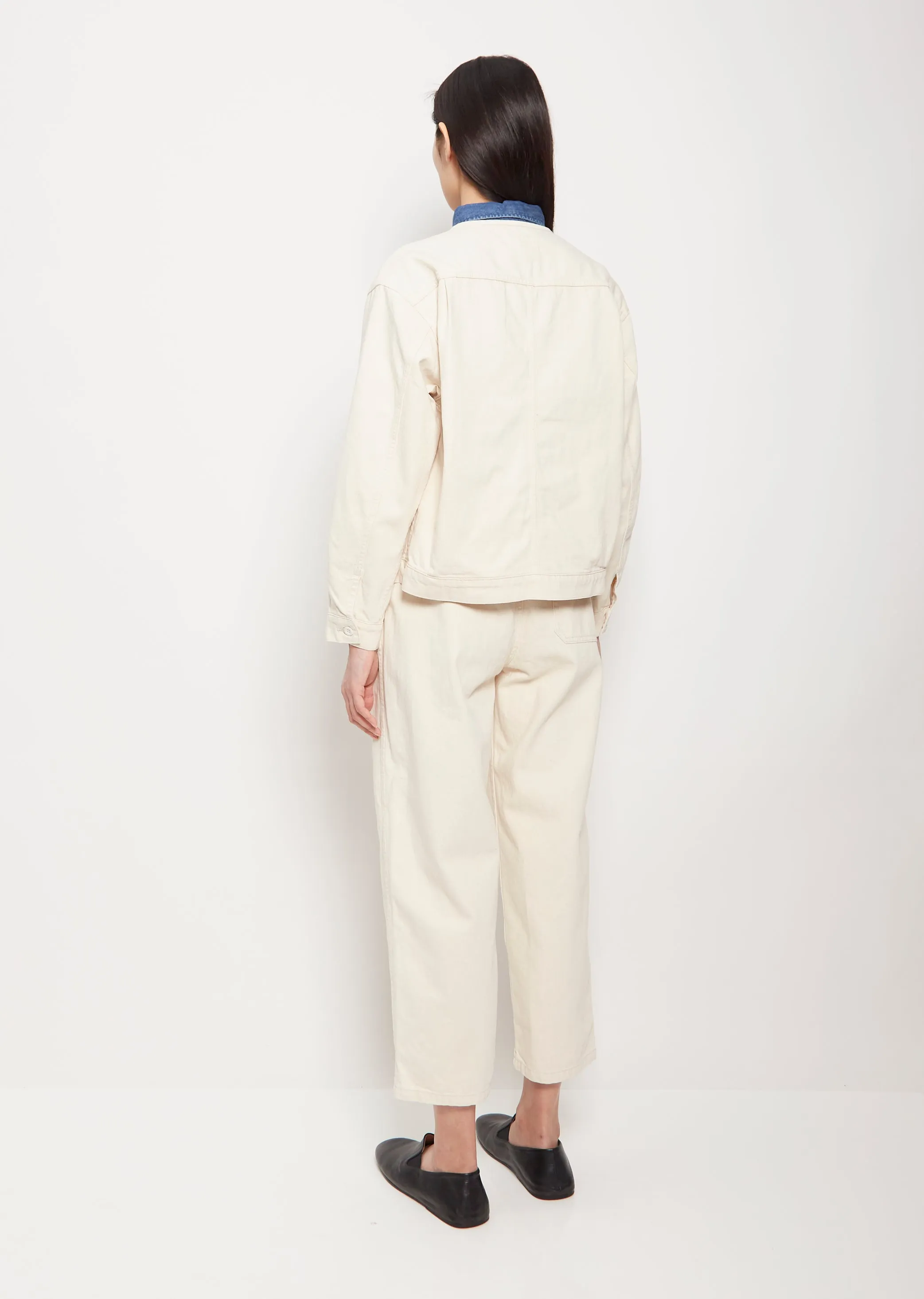 No Collar Cotton Blouson — Ecru