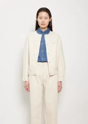 No Collar Cotton Blouson — Ecru