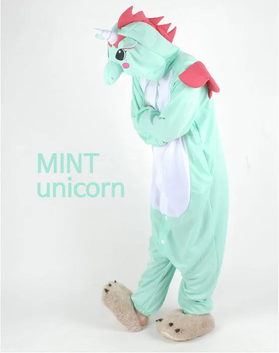 PITaPATs kids onesie animal jumpsuit costume - long sleeve mint unicorn