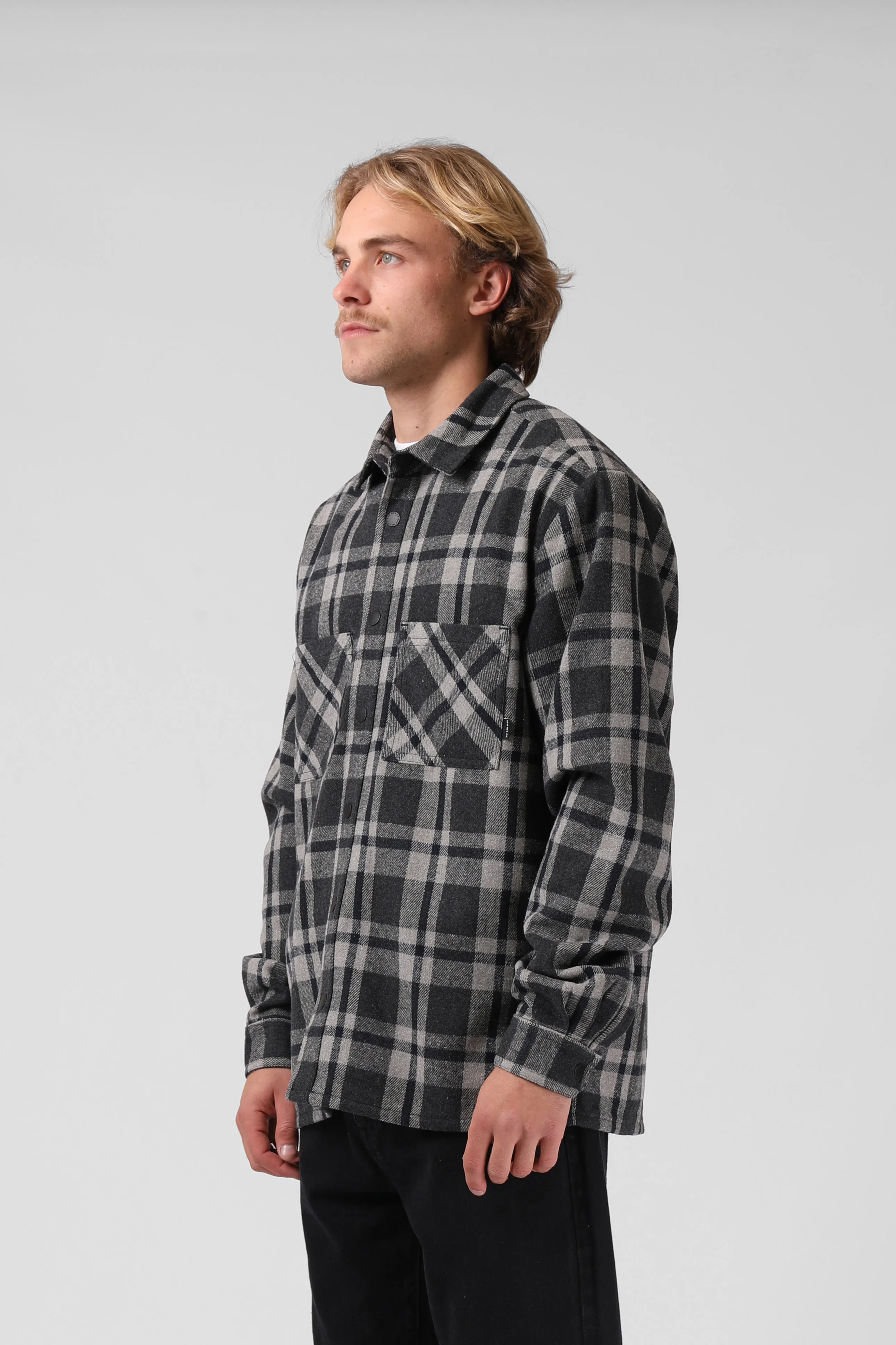 Plaid Shacket - Grey / Navy Plaid