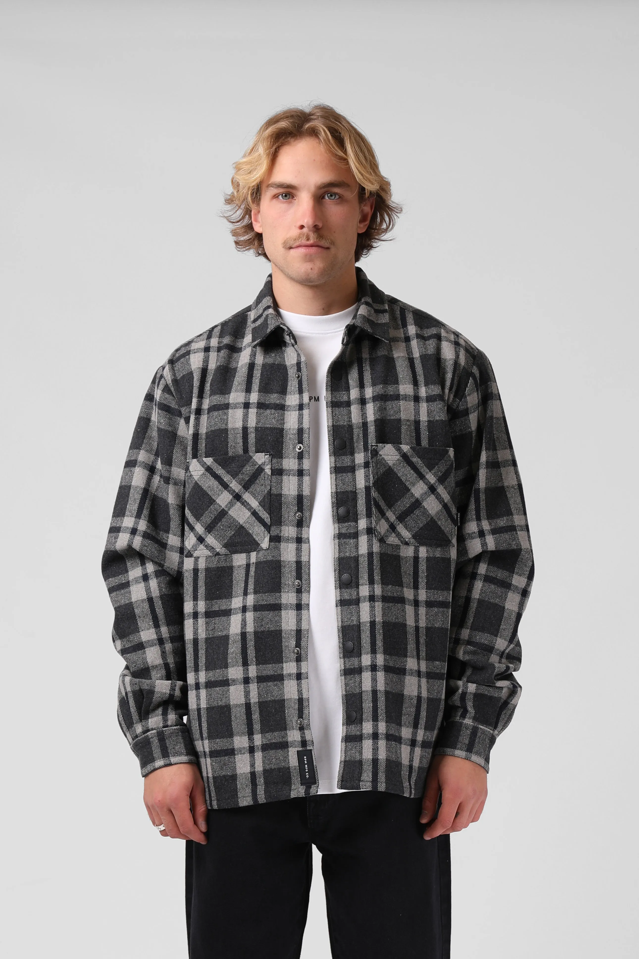 Plaid Shacket - Grey / Navy Plaid