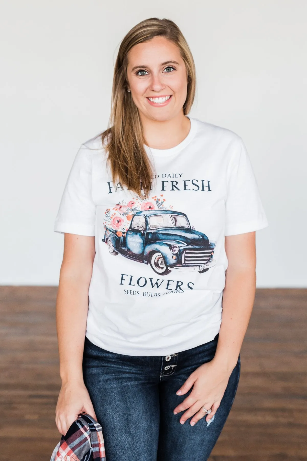 "Farm Fresh Flowers" Graphic Tee- White