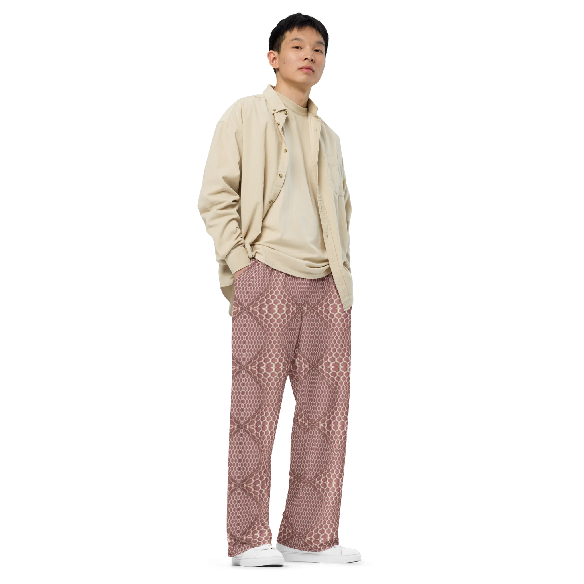 Recursia Illusions Game Men's Wide Leg Pants In Pink