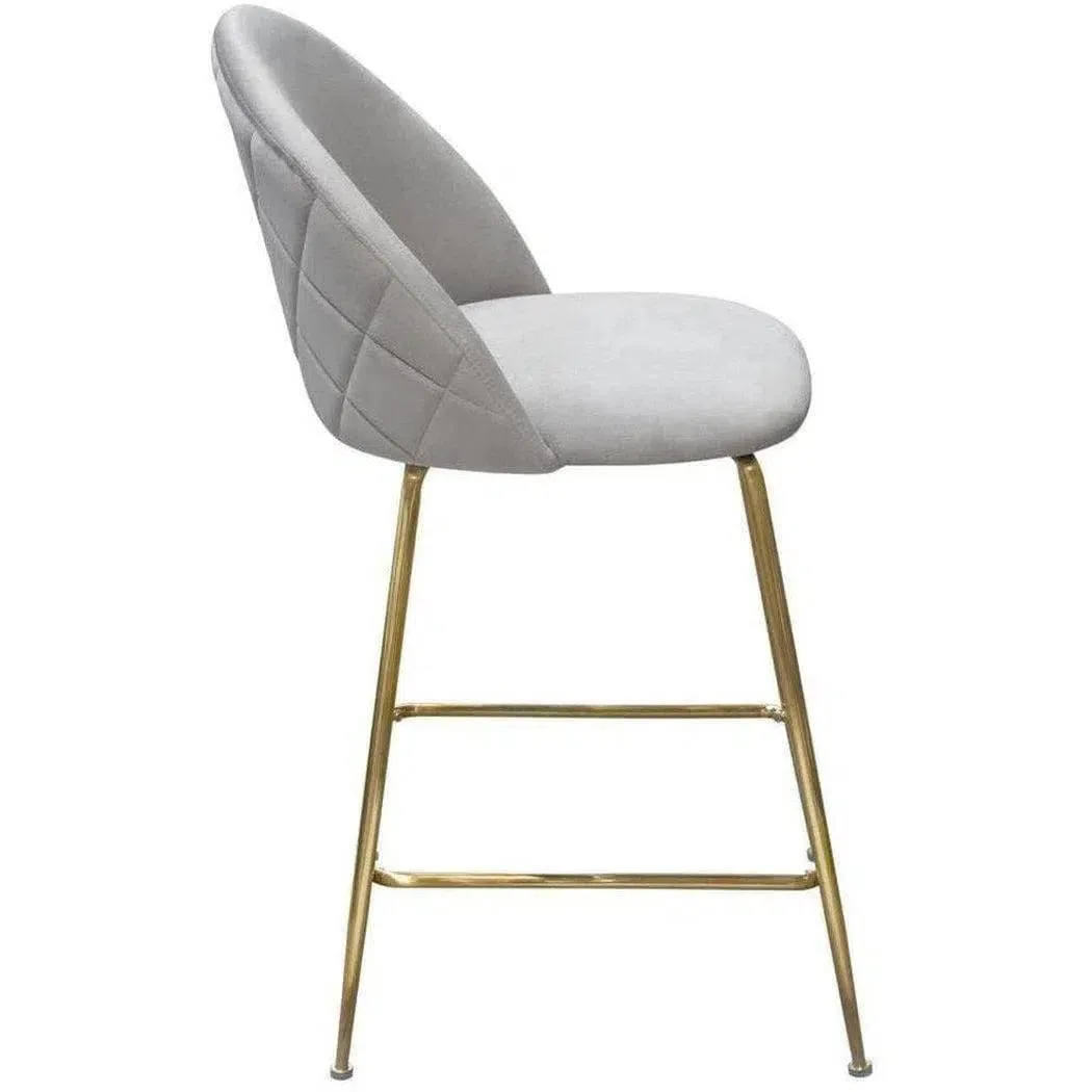 Set of 2 Counter Height Chairs in Grey Velvet Gold Metal Legs