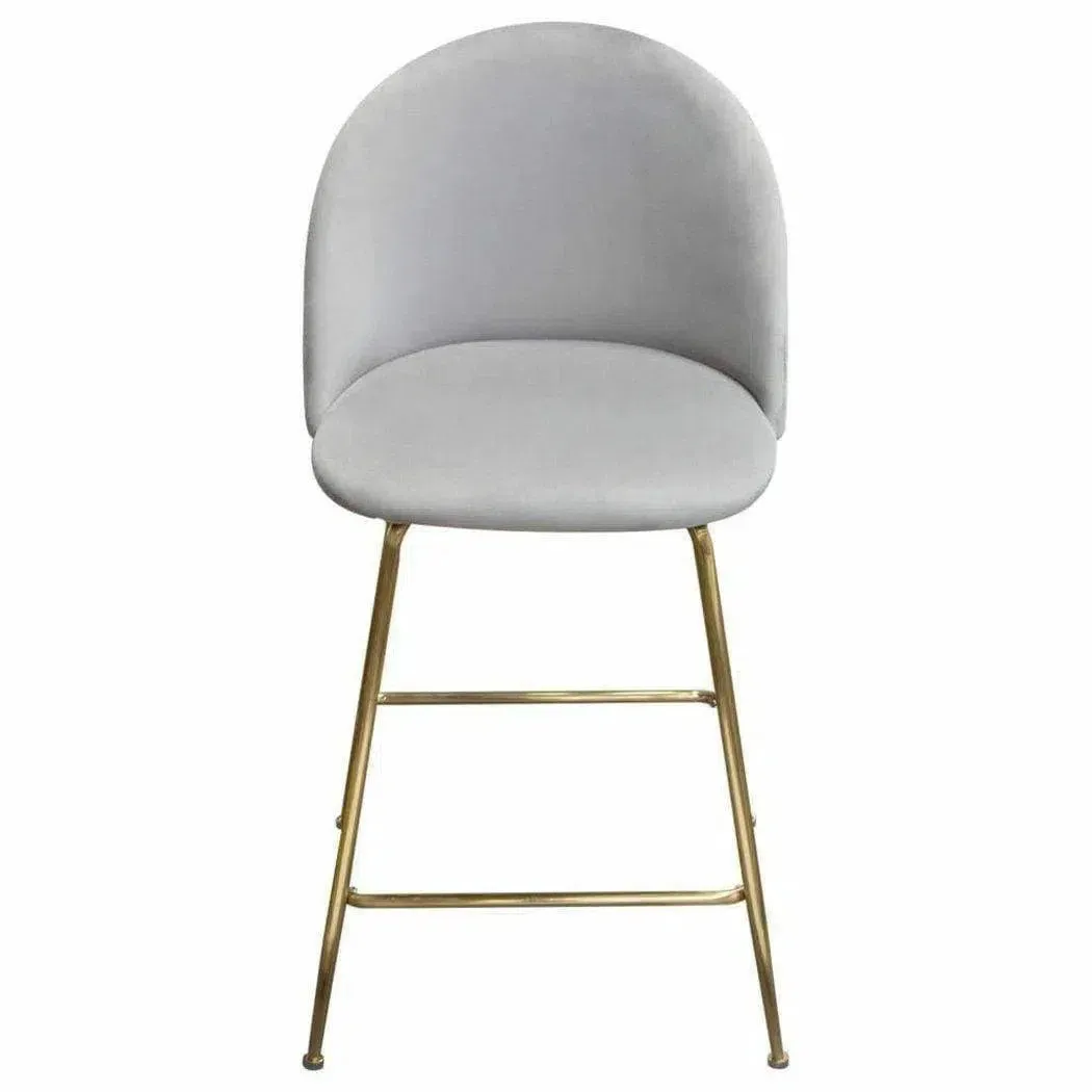 Set of 2 Counter Height Chairs in Grey Velvet Gold Metal Legs