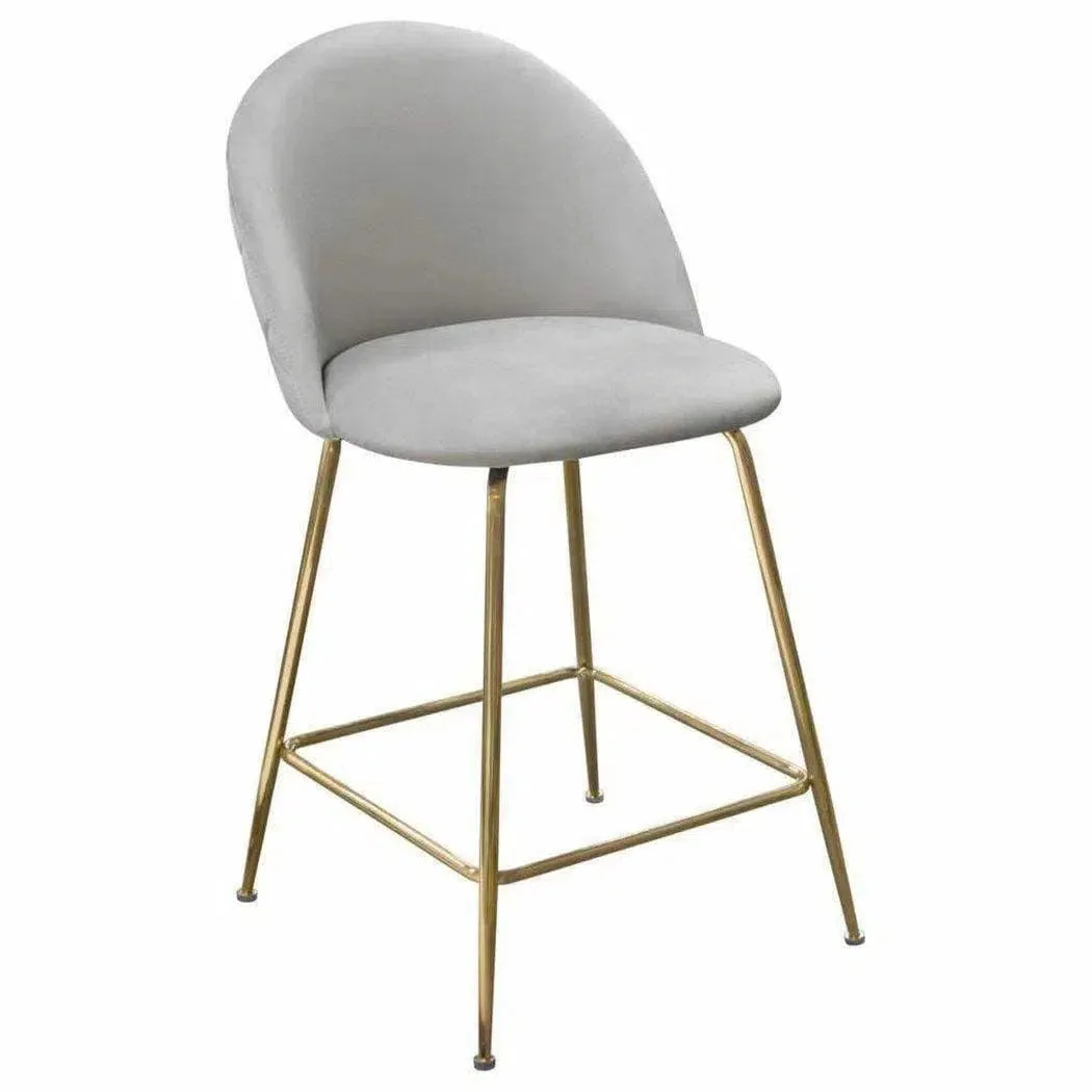 Set of 2 Counter Height Chairs in Grey Velvet Gold Metal Legs