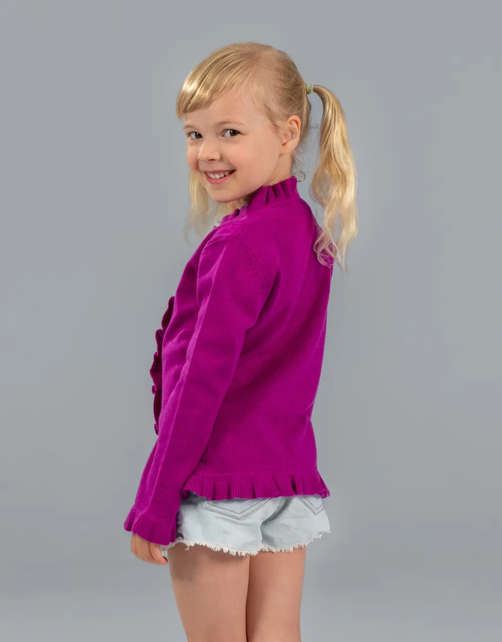 The Little Lilly Girls Cashmere Cardigan in Cyclam