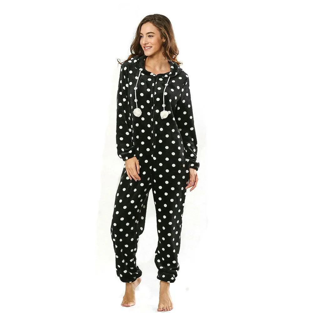 Women Dot Pattern Hoodie women jumpsuits onesies Onesies Pajamas Sleepwear