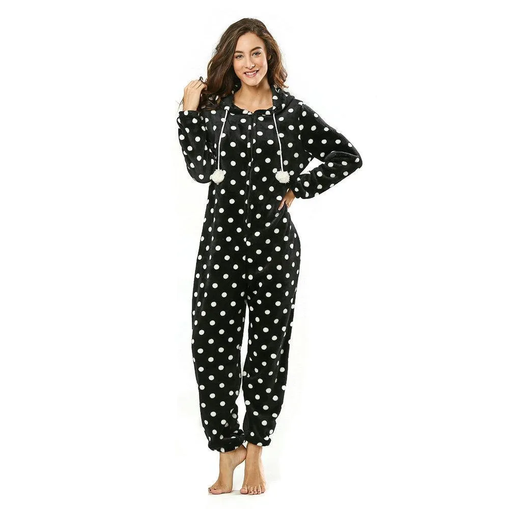 Women Dot Pattern Hoodie women jumpsuits onesies Onesies Pajamas Sleepwear