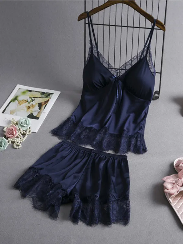 Women's Lace Camisole And Pajamas Shorts Set