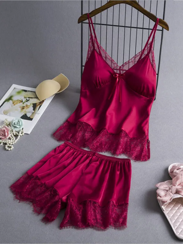 Women's Lace Camisole And Pajamas Shorts Set